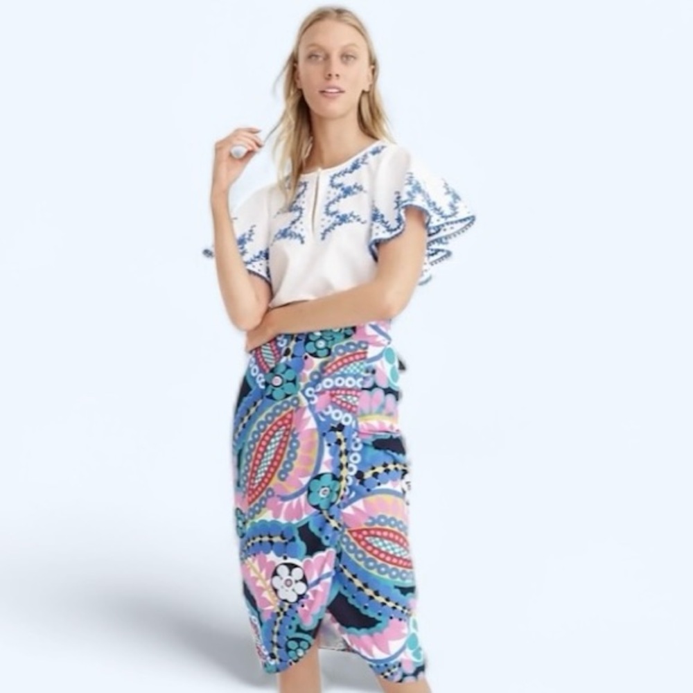 J Crew Tie-back Tulip Skirt Ratti Kaleidoscope Floral Multicolor EUC Size 4 - Picture 1 of 8